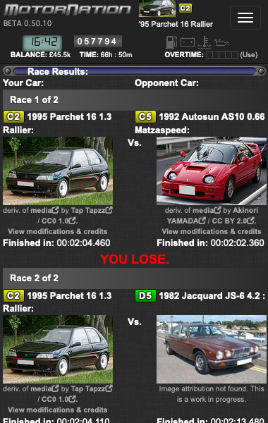Instant races against computer opponents are available for small prizes