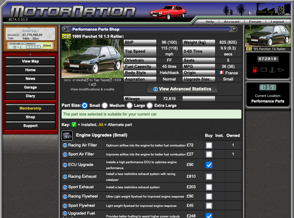 A wide selection of performance upgrades are available! With performance reflected in good ways and bad!